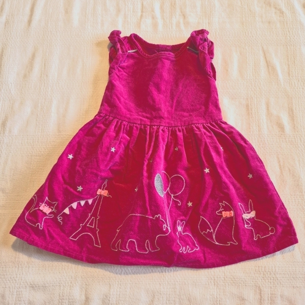 Gymboree 12-18 month fuchsia pink velveteen dress Starry Night  party in Paris